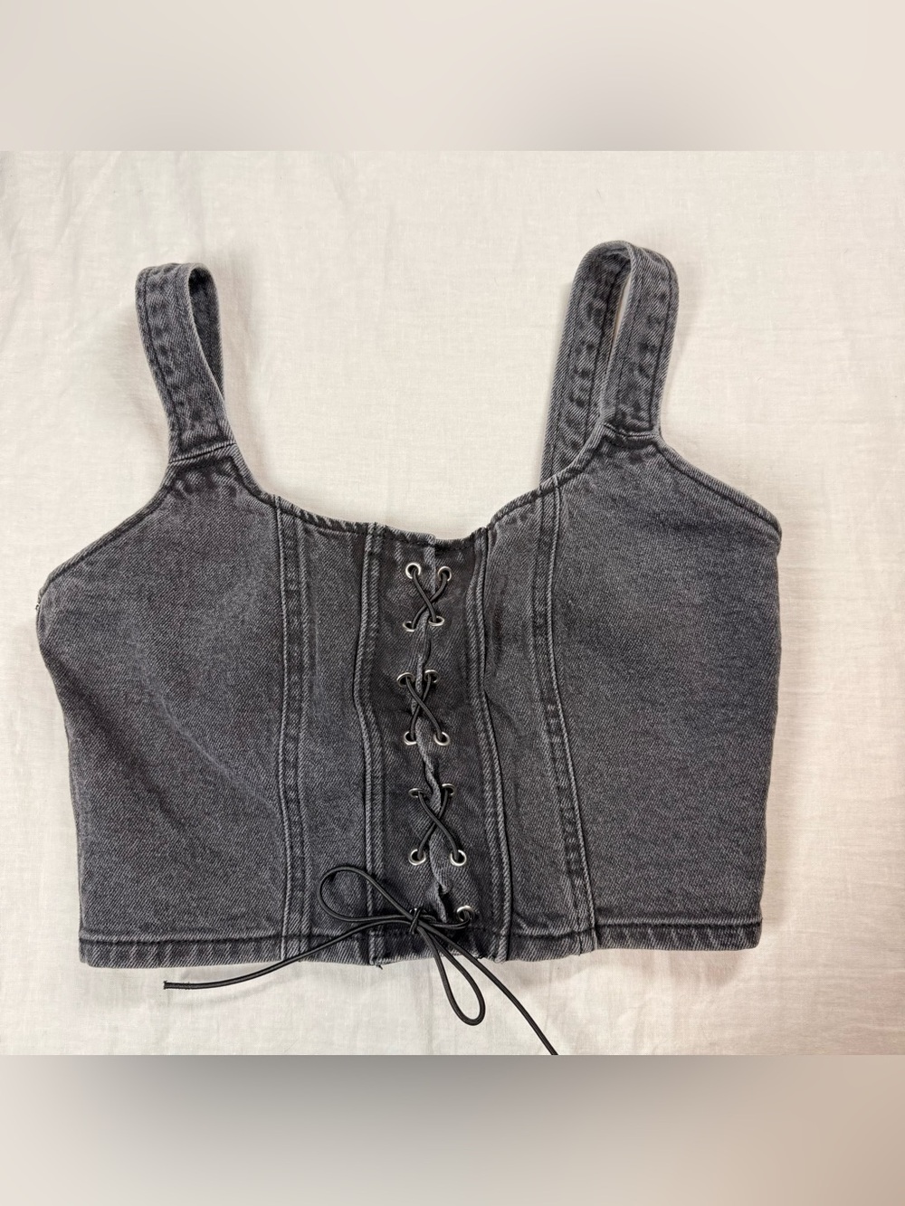 Wild Fable Black Washed Denim Lace-Up Corset Crop Top Size S